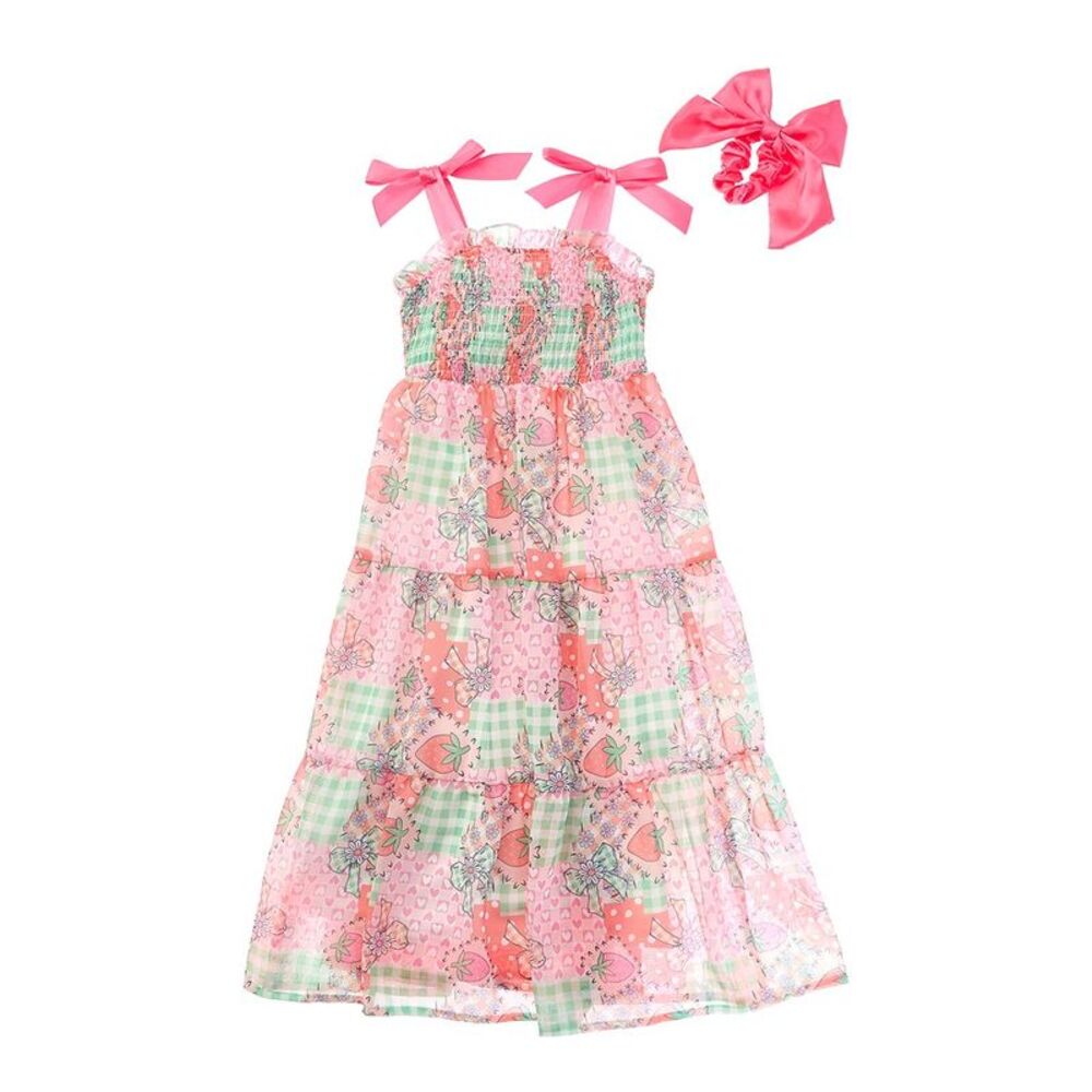 Freestyle Girls  Strawberry Field Chiffon Maxi Dress & Bow Scrunchie, Pink